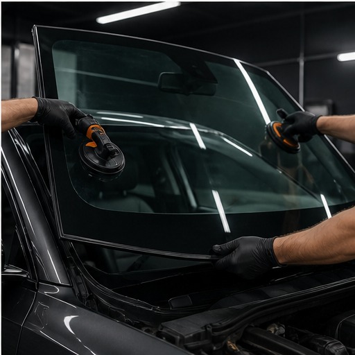 Auto stikla uzstādīšana ar piesūcekņiem